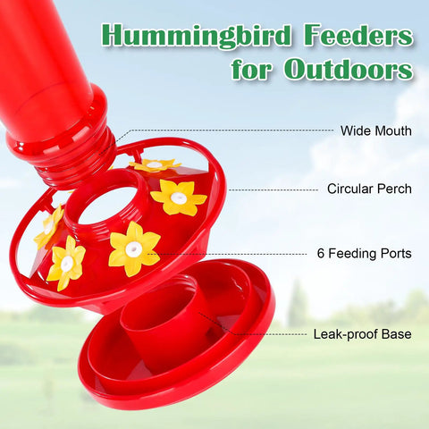 Red Hummingbird Feeder For Outdoors Hanging 2 Pack 10 Oz With 6 Feeding Ports And Perch No Mess Built In Ant Moat garden decor