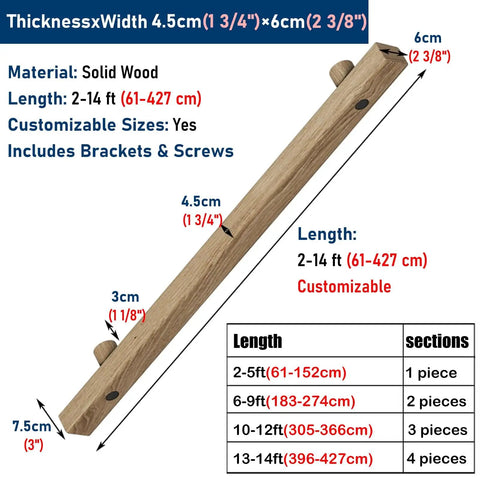 Rock Solid Premium Wooden Stair Handrail With Dependable Nonslip Grip For Indoor And Outdoor Steps Confident Walking Support For Seniors Families And Everyday Household Use Secure Wall Mount Install Ten Foot Long, 4.5cm thick.