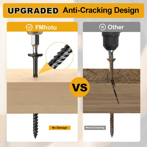 Comparison of Heavy Duty Structural Wood Lag Screws No 14 By 8 Inch Premium Carbon Steel Fasteners, showing anti-cracking design.