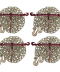 Four sets of heavy duty Grade 70 chain and binder kit with four five sixteenth inch twelve foot G70 transport chains with grab hooks.
