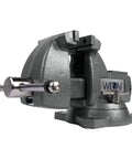 Beefy 4 Inch Bench Vise With 360 Degree Swivel Base, Replaceable Hardened Steel Jaws, Large Anvil Work Surface, Gray Cast Iron