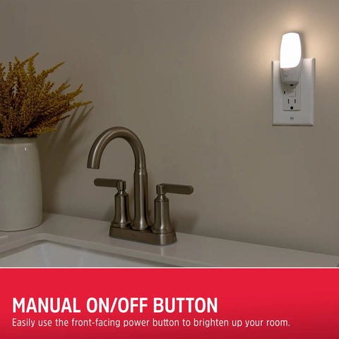 LED Night Light Plug In With Manual On Off Switch UL Certified And Energy Efficient next to bathroom sink