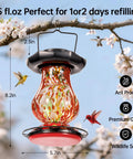 Solar Powered Hummingbird Feeder With 25 Oz Nectar Capacity Hand Blown Glass 6 Feeding Ports Moat Outdoor Hanging Night Light
