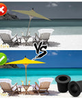 Before after image of beach umbrella stability with Two-Piece Patio Table Umbrella Hole Ring Plug Kit, Silicone Sleeve Stabilizer