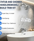 Two Piece Bathtub Shower Knob Rebuild Kit With Clear Acrylic Handles Stems Seats And Flanges For Hot And Cold Water No Fuss Upgrade For A Smooth Leak Free Shower