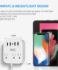 8 In 1 Travel Plug Adapter With USB C And Four USB Ports Three AC Outlets Wall Mountable shown beside devices