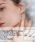 Sterling Silver Earring Posts For DIY Jewelry Making Pro Grade 3 Sizes S925 Ball Post Studs With Loop And Clear Earring Backs Hypoallergenic Ear Findings Kit Bundle For Jewelry Crafting And Bead Work on model wearing silver teardrop earring
