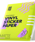 Package of Printable Vinyl Sticker Paper For Inkjet And Laser Printers, White Matte 8.5x11 Inch Sheets, Waterproof, 20 sheets
