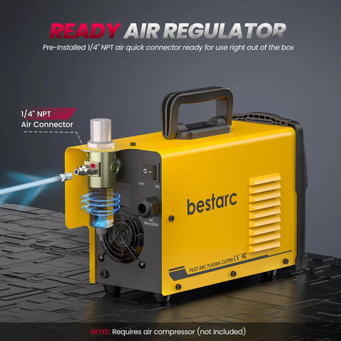 Yellow Pilot Arc Plasma Cutter 50A Dual Voltage 110 To 220V With LED Display And Air Sensor on black surface