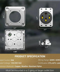NEMA 14-50R EV Outlet Surface Mount Kit 50 Amp Pro Grade Beefy Heavy Duty Charging Receptacle 3-Pole 4-Wire Grounding ETL Listed U-Shaped Brass Clamp Industrial Grade 125 And 250 Volt, surface-mount box and outlet
