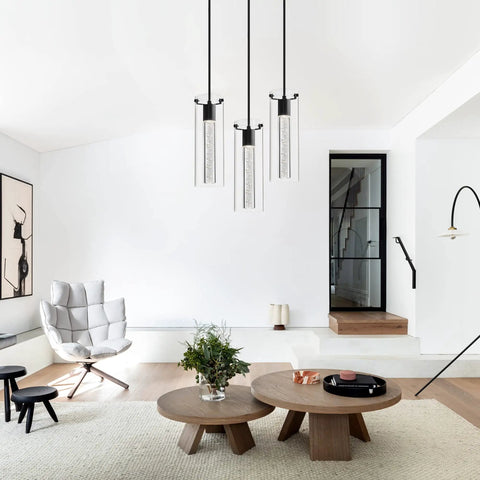 Dope Adjustable Bubble Glass Kitchen Island Pendant Light 1 Light Modern Linear LED Ceiling Fixture Warm White 4000K in living room
