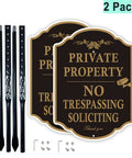 Top Shelf Rust Free Aluminum Private Property Signs With Heavy Duty 36 Inch Stakes For Legit No Trespassing And No Soliciting Video Surveillance Warning Slick Yard Protection Two Pack with signs and stakes.
