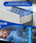 Straight Up Soft Close Undermount Drawer Slides Full Extension with blue zinc finish showing 100 lbs load capacity.