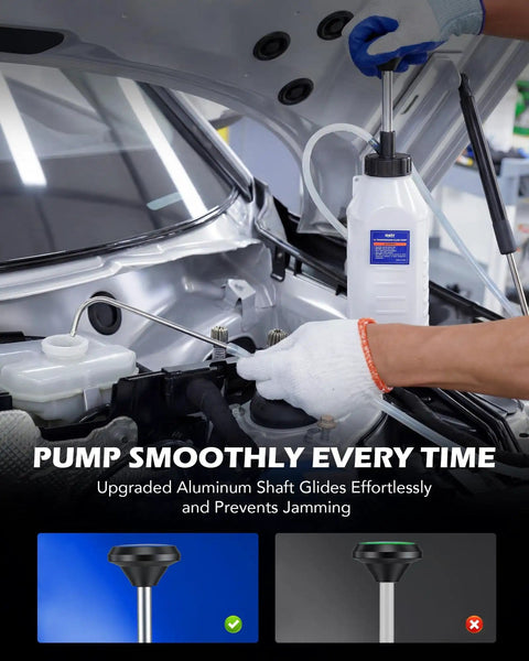 1L Hand Fluid Transfer Pump With 39 Inch Silicone Hose For Engine Oil, Transmission Fluid, Gear Lubricants in use on a car engine