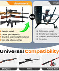 Comparison graphic of Rugged Truck Gun Rack For Seat Back With Triple Anti Slip Hooks And Adjustable Silicone Strips versus others.