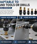 Rock Solid Heavy Duty Carbon Steel Rivet Nut Tool Kit With Mandrels And Flat Head Inserts adaptable for hand tools or drills.