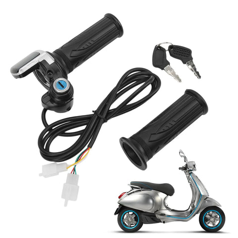 Electric Bike Twist Throttle Grip With Key Lock Set And LED Power Indicator For 48V Motorcycles And Scooters Ergonomic ABS Handlebar Grip Anti Slip Durable Easy Install Plug And Play