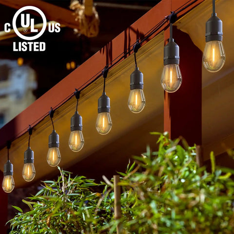 48 Ft Outdoor String Lights With 15 Warm White LED Bulbs, Weatherproof Commercial Grade Vintage Style Patio Lights hanging