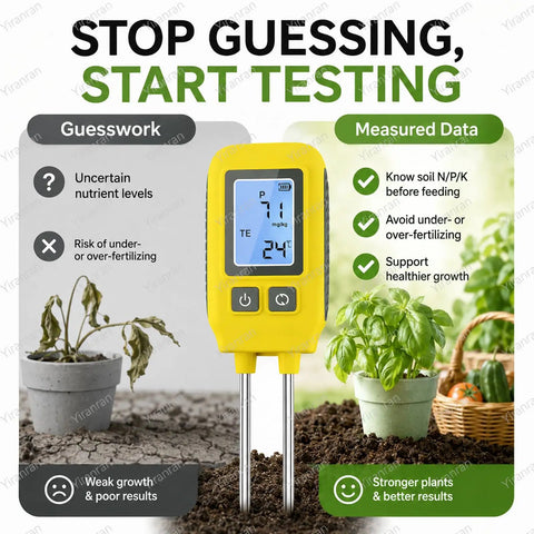 4 In 1 NPK Soil Tester With Real Time Readings, Temperature And LCD Backlit Display, Pro Grade High-Precision Meter, garden use