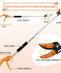 Long Reach Tree Pruner And Trimmer For High Branches And Fruit Picking 3.5 Foot Aluminum Extension Shears With Rust Resistant Loppers