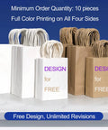 Custom Dope Design Paper Shopping Bags With Handles In Brown And White Six Sizes From S To XL Pack Of 10 To 1000 Personalized Kraft Paper Bags For Logos Text Or Images Eco Friendly Retail Or Event Use