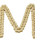 Front view of gold KAMIER 420 drive chain, 102 links laid in loops