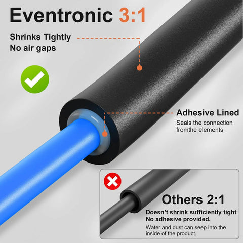 Heavy Duty Heat Shrink Tubing Kit For Wires With Three To One Shrink Ratio Marine Grade Dual Wall Adhesive Liner Black