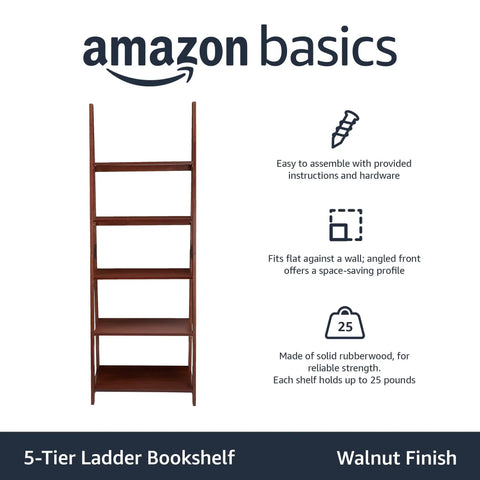 Hella Stylish Five Tier Ladder Bookshelf With Tight Space Saving Build And Smooth Walnut Finish This Rock Hard Rubberwood Storage Rack Delivers Heavy Duty Shelves Built For Real Everyday Use At Home