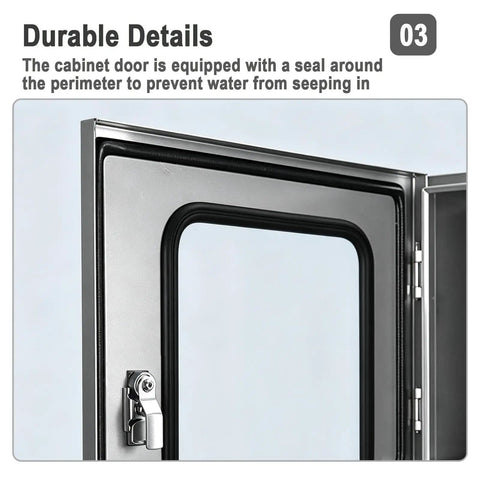 Detail of the heavy duty seal around the door of Built Like A Tank 304 Stainless Steel Waterproof Electrical Box.