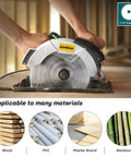 Enventor 7-1/4-inch circular saw with laser guide, 10A copper motor, blue; includes wood, PVC, plasterboard, bamboo.