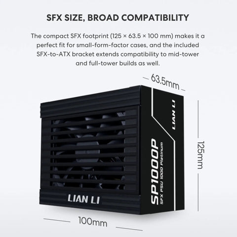 Platinum 1000W SFX Power Supply With Fully Modular Cables And Fanless Low Noise Mode For A Clean Pro Grade Build ATX 3.1