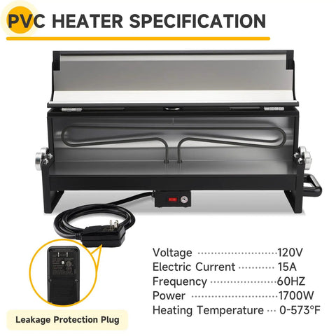 Racewill 1/2 To 2 Inch Pvc Conduit Bending Heater With Digital Temp Display For Precise Heat Control specifications with power and heating details.