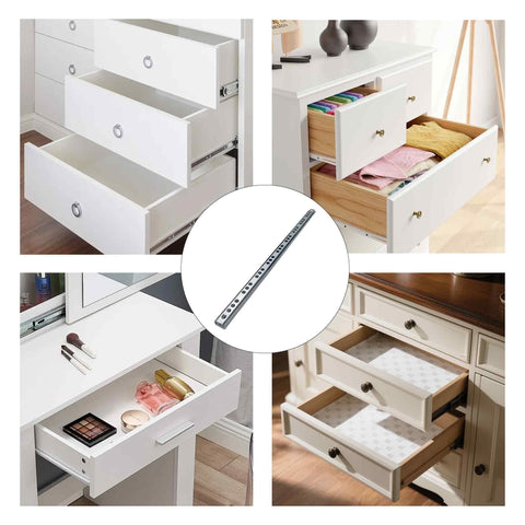 Heavy Duty Ball Bearing Drawer Slides 2 Pack, 342mm Full Extension Side Mount Rails for white cabinet drawers in use.