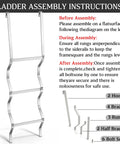 Aluminum Egress Window Well Ladder 3 Step With Hook, Basement Escape Ladder Fits 4-5 Ft Window Wells, 14 Inch Rung Spacing, 50 Inch Height, 300 Lb Capacity, No-Hassle Safe Emergency Home Access, assembly diagram