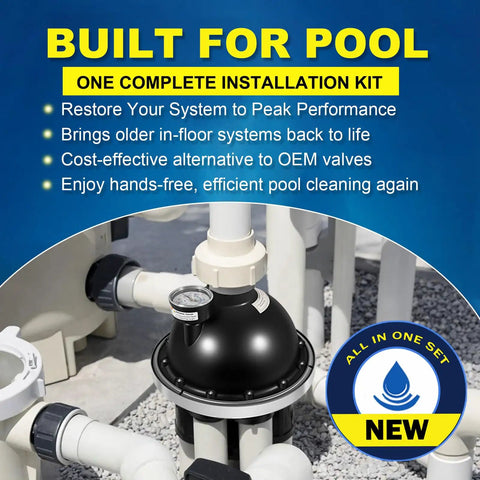 5 Port Water Valve Kit For In Floor Pool Cleaning System With 1.5 Inch PVC Pipe Fittings And Pressure Relief Included