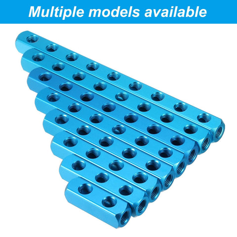 Two Way Five Port Aluminum Air Manifold Inline Block Splitter Kit With G1/4 Inch Threads Blue 3 Pack Pneumatic Hose Fittings