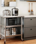 Heavy Duty Stainless Steel Work Table On Wheels With Three Shelves 30 By 24 Inch Industrial Grade Mobile Prep Station For Kitchen Garage Workshop NSF Certified Easy To Clean And Versatile Shop Ready in kitchen
