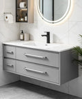 Modern bathroom vanity with Brushed Stainless Steel Cabinet Pulls 5 Inch Hole Center, Modern U Shaped Drawer Handles, 4 Pack