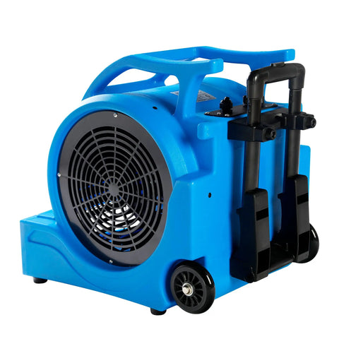 Three Speed 1HP Air Mover With 4000 CFM For Fast Floor And Carpet Drying Heavy Duty Rotomold Housing Handy Wheel Kit Blue