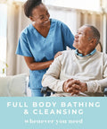 Healthcare worker assisting elderly man with XL Shower Wipes For Adults No Rinse Bathing On The Go Clean Up Wipes For Travel Camping Gym Car Elderly