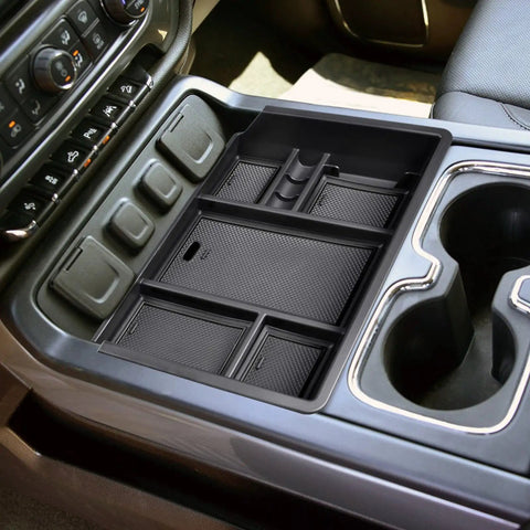 Center Console Organizer Tray For Full Console With Bucket Seats Fits 2014 2018 Chevy Silverado GMC Sierra 1500 And 2015 2019 Silverado Sierra 2500HD 3500HD Storage Compartment For Your Truck inside console with dividers