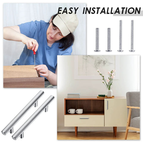 50 Pack 6 Inch Brushed Stainless Steel Cabinet Pulls With Three And Three Quarters Inches Center To Center Spacing Includes 100 Screws for kitchens, easy installation image