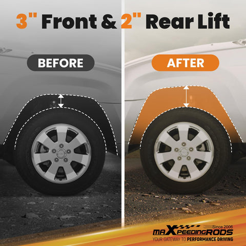 3 Inch Front And 2 Inch Rear Leveling Lift Kit For Nissan Frontier Xterra And Suzuki Equator 2005-2023 before and after effect