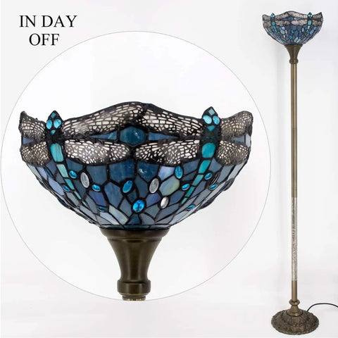 Sea Blue Dragonfly Tiffany Lamp Shade Replacement 12x6 Inch Stained Glass With 1 And 5 Eighths Inch Fitter on floor lamp