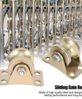 Two Pack 32mm Sliding Gate Roller Set, Steel U Type Groove Wheel Track shown with gates, designed for industrial use