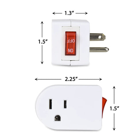 3 Prong Grounded Power Adapter With Red Indicator On Off Switch, 3 Pack For Lamps, Computers And Electronics, Energy Saver With Zero Idle Power Draw, Easy Switch Access For Hard To Reach Outlets