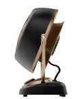 Side view of Retro Metal Desk Fan With Adjustable Tilt Head, 12 Inch Compact Personal Air Circulator, 3 Speed, vintage gunmetal finish