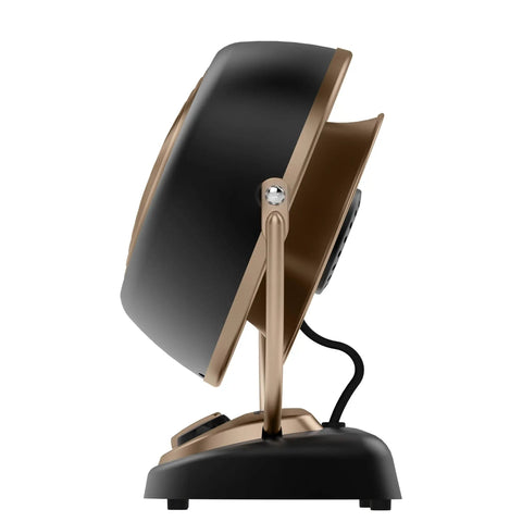 Side view of Retro Metal Desk Fan With Adjustable Tilt Head, 12 Inch Compact Personal Air Circulator, 3 Speed, vintage gunmetal finish