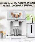 No Hassle Super Automatic Espresso Maker With Built In Grinder And Creamy Milk Frother, 19 Killer Drink Options Like Lattes And Cappuccinos, Self Cleaning Top Shelf Coffee Machine For Chill Mornings, sleek design with stainless steel cup.