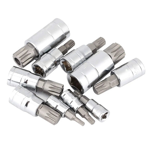 10-Piece 12 Point Triple Bit Socket Set in Pro-Grade Heavy Duty Steel With Quarter Inch, Three Eighths Inch, And Half Inch Drive, Includes Metric M4 And Other Standard Sizes, Portable Workshop-Ready Repair Tool Kit in Durable Plastic Case